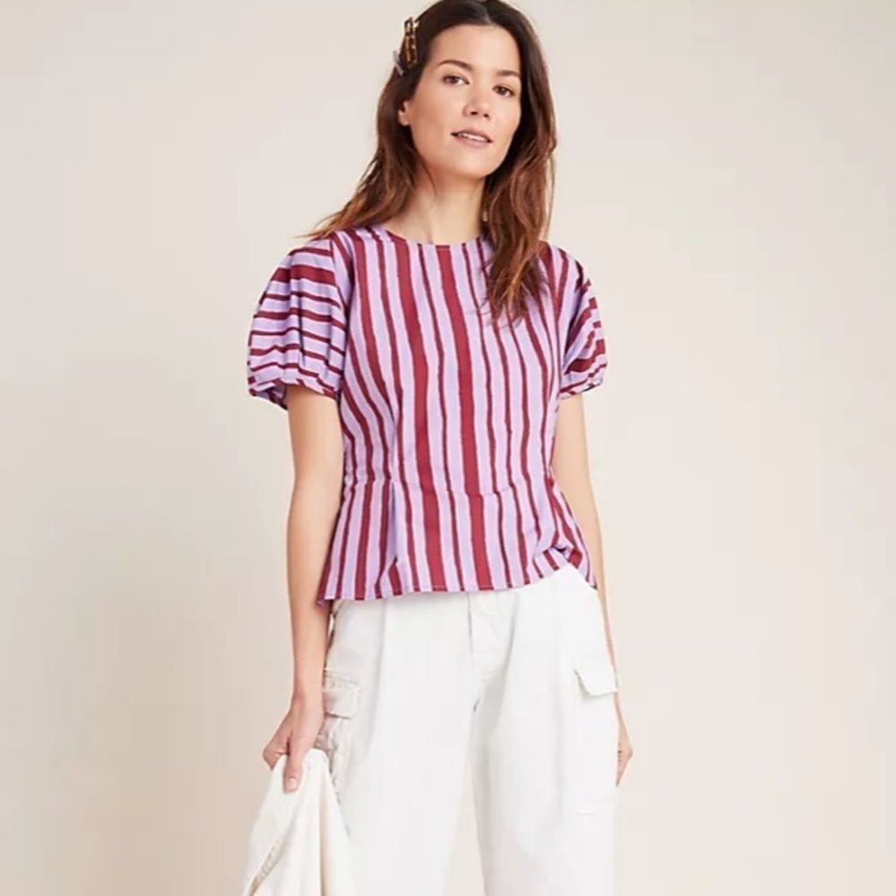 New Anthro Mignon Doo Lina Poplin Stripe Blouse